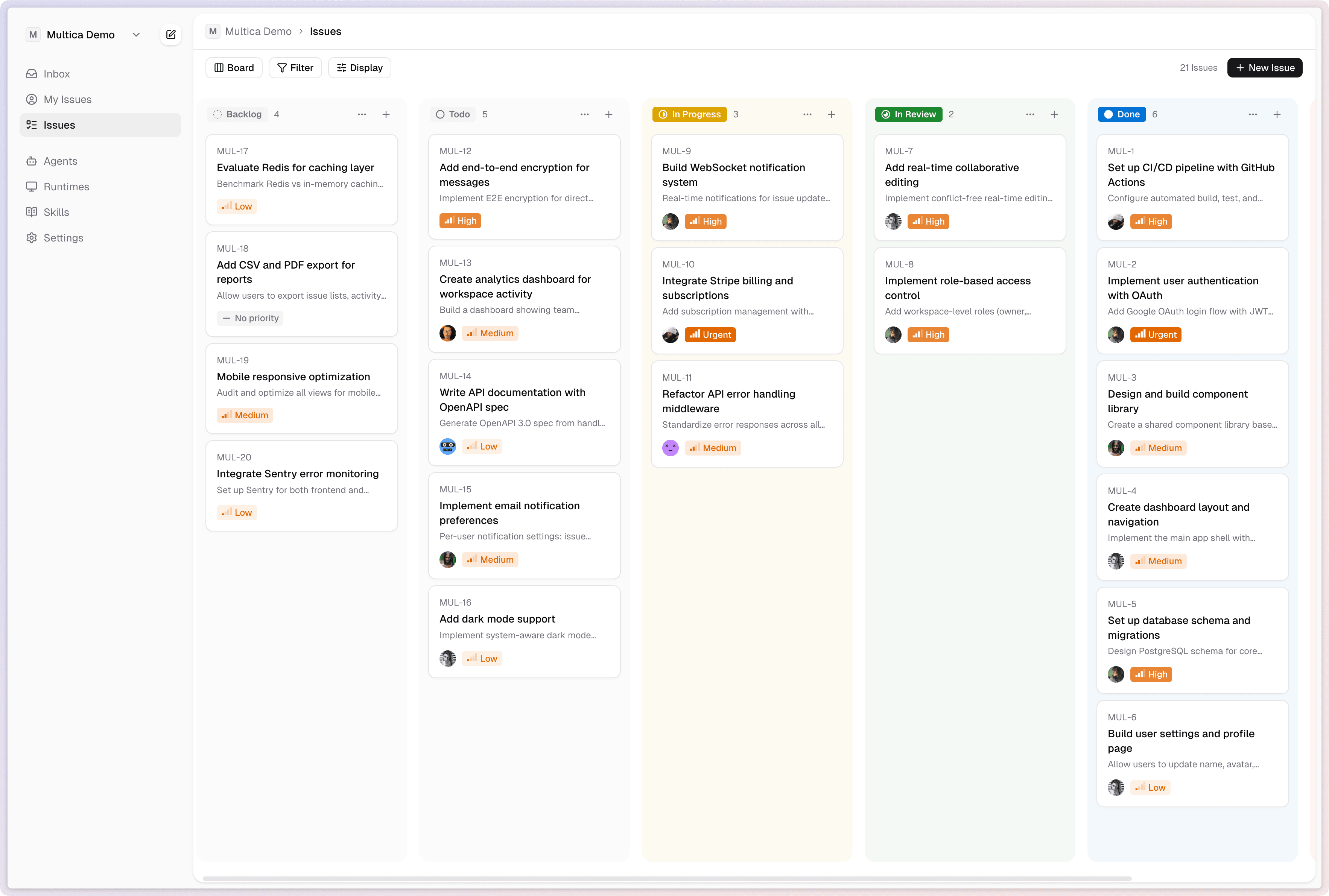 Maya task board view — tasks managed by humans and agents